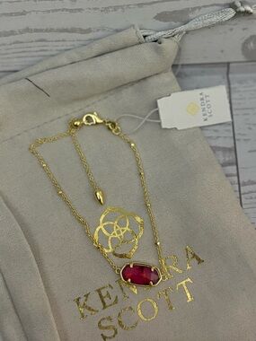 Kendra Scott Gold Bracelet with Ruby Red Stone